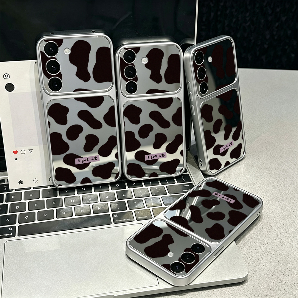 Phone Cases Aesthetic - เคสโทรศัพท์ลายวัวสไตล์ Y2K พร้อมกระจก สำหรับ Samsung Galaxy