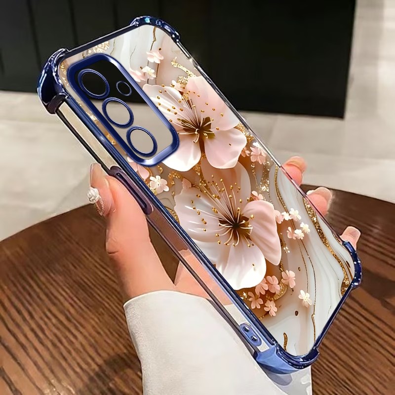 Phone Cases Clear - เคสโทรศัพท์ใสลายดอกไม้เคลือบไฟฟ้า สำหรับ Samsung Galaxy S26 S25
