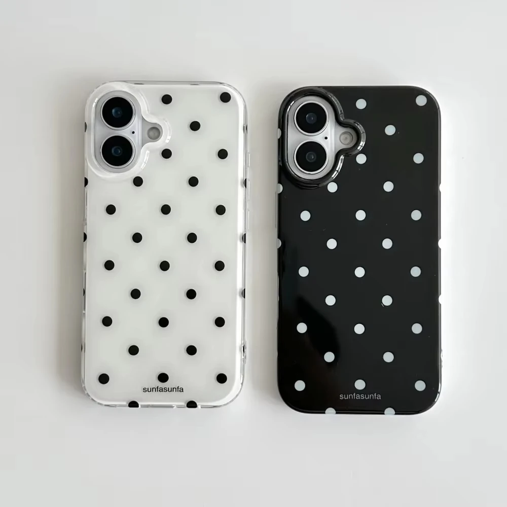 Phone Cases Aesthetic - เคสโทรศัพท์ลายจุดขาวดำมินิมอล สำหรับ iPhone 17 16 15
