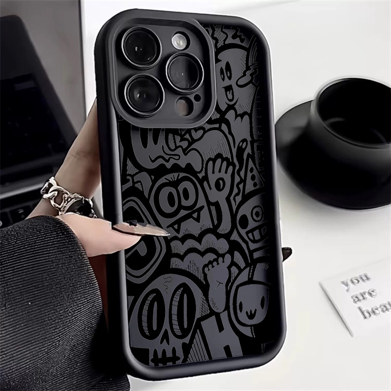 Phone Cases Like Loopy - เคสโทรศัพท์ลายกราฟฟิตี้สีดำสำหรับ iPhone 17 16 Pro Max