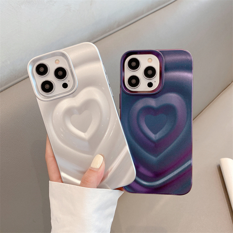 Glitter Shockproof Case - เคสโทรศัพท์ลายคลื่นสีลูกกวาดเกาหลี ประดับกลิตเตอร์รูปหัวใจ สำหรับ iPhone 17 16e