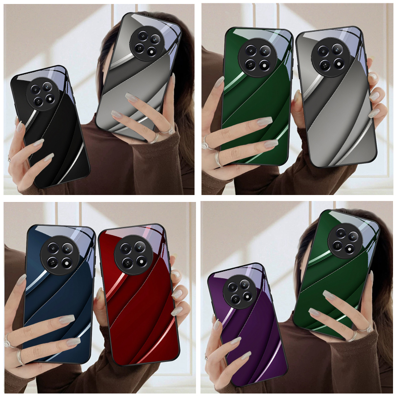 Phone Cases Aesthetic - เคสโทรศัพท์แก้วดีไซน์สีดำสุดเท่ สำหรับ Oppo Realme 14 12