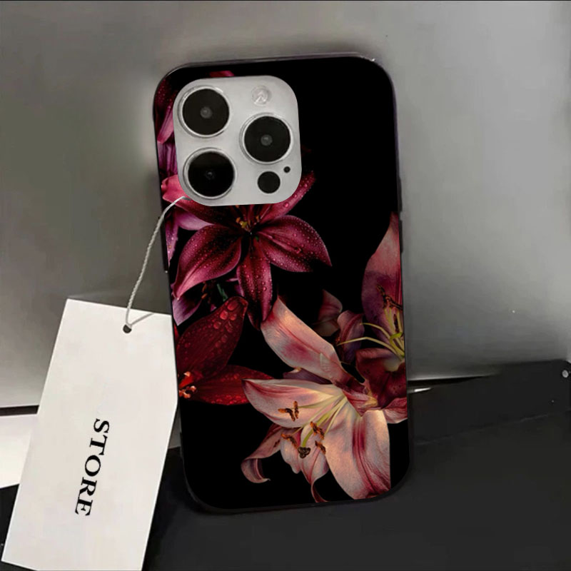 Phone Cases Aesthetic - เคสโทรศัพท์ลายดอกลิลลี่สีแดงสุดหรูสำหรับ iPhone 18 Pro 16E 16