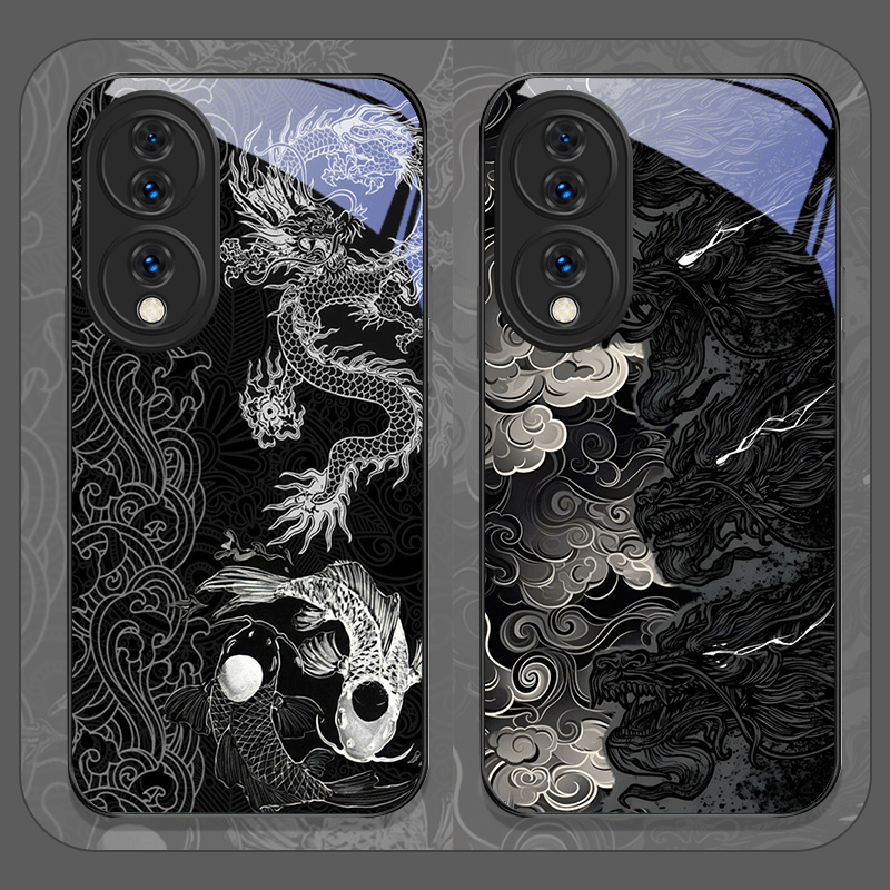 Phone Cases Aesthetic - เคสโทรศัพท์กระจกนิรภัยพิมพ์ลายมังกรสีดำสุดเท่สำหรับ Huawei Nova 13 12 11