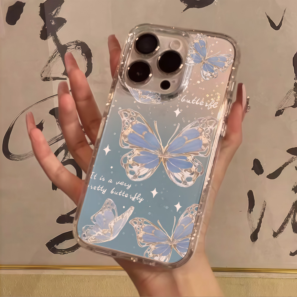 เคสโทรศัพท์ใสลายผีเสื้อสีน้ำเง - Glitter Shockproof Case บทวิจารณ์และราคา